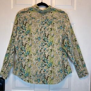 Kate Hill Woman Silk Blend Snake Print  w/ Gold Pattern Sz 1X Button-Up Blouse